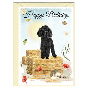 "Geburtstagskarte ""Pudel schwarzer Hund"" mit Umschlag (15,5 x 10,5 cm)." Leer innen für Ihre eigene Nachricht. Perfekt für jeden Hundefreund