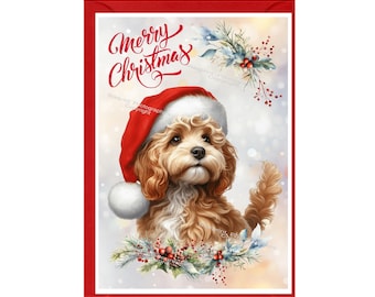 Doodle / Cavapoo Hunde-Weihnachtskarte, 15 x 10 cm, innen leer - mit Umschlag.  Perfekter Artikel für jeden Hundeliebhaber
