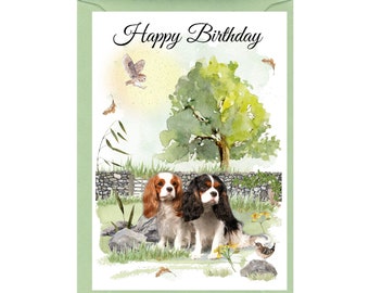 Cavalier King Charles Spaniel Dog "Happy Birthday" Card (6" x 4") with Envelope - Blank inside for your own message.