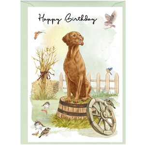 Carte « Joyeux anniversaire » Chien Vizsla hongrois (6 x 10 cm) avec enveloppe - Vierge à l'intérieur pour votre propre message. Parfait pour tous les amoureux des chiens