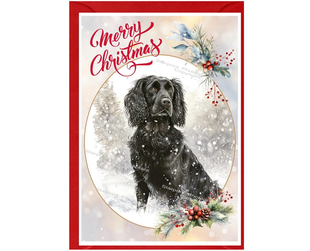 Cocker Spaniel Working Black Dog Christmas Card (6" X 4") Blank Inside ...