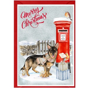 Tarjeta navideña de Vallhund Sueco (15 x 10 cm). Interior en blanco y con sobre. Ideal para cualquier amante de los perros.