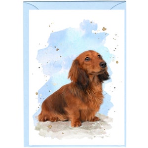 Gepersonaliseerde teckel langharige rode hond wenskaart /Notelet (6 "x 4") met envelop. De kaart kan desgewenst blanco worden gelaten