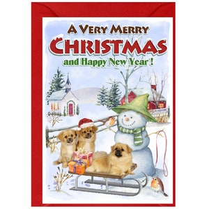 チベタンスパニエル犬のクリスマスカード（6インチ×4インチ）内側は空白、封筒付き。犬好きの方にぴったりのアイテムです。