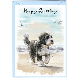 Tarjeta de feliz cumpleaños con diseño de terrier tibetano (15 x 10 cm) y sobre. Interior en blanco para escribir tu propio mensaje. Perfecta para cualquier amante de los perros.