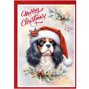 Carte de Noël pour chien Cavalier King Charles Spaniel (tricolore) (6 x 4 po.) vierge à l'intérieur - avec enveloppe. Article parfait pour tous les amoureux des chiens