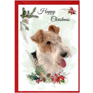 Weihnachtskarte mit Foxterrier-Hundestil (15 x 10 cm) Innen leer - mit Umschlag. Perfekter Artikel für jeden Hundeliebhaber
