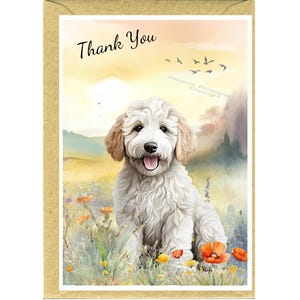 Doodle, Cream White Dog "Thank You" Card (6" x 4") with Envelope - Blank inside for your own message.