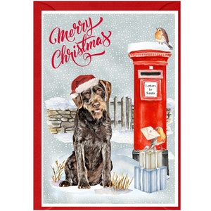 Tarjeta navideña con perro Braco Alemán de Pelo Duro (15,24 x 10,16 cm) Interior en blanco, con sobre. Artículo perfecto para cualquier amante de los perros