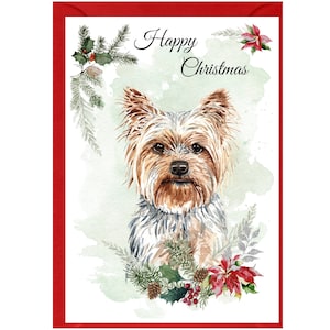 Kerstkaart Yorkshire Terrier/Yorkie Dog (6 x 4 inch) blanco binnenin - met envelop.  Perfect item voor elke hondenliefhebber