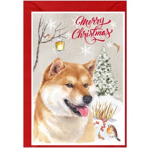 Shiba Inu-hondenkerstkaart (6" x 4") met blanco binnenkant - met envelop.  Perfect item voor elke hondenliefhebber