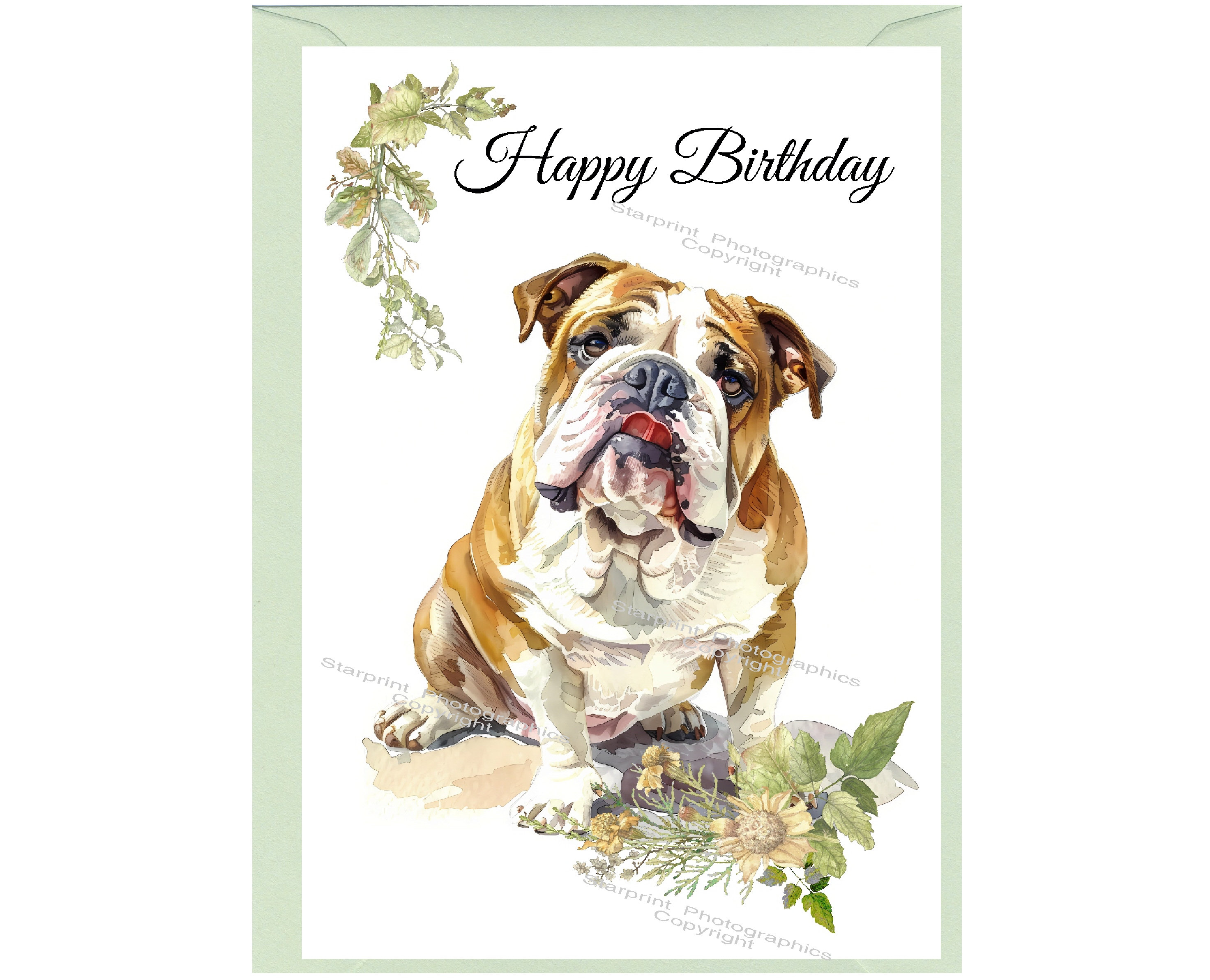 Bulldog Dog "happy Birthday" Card (6"x 4") With Envelope. Blank Inside ...