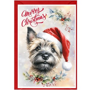 Cartão de Natal do cão de Terrier de monte de pedras (6" x 4") em branco dentro - com envelope. Item perfeito para qualquer amante de cães