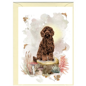 Biglietto di auguri/biglietto di auguri personalizzato per cane marrone Labradoodle (6" x 4") con busta. Il biglietto può essere lasciato vuoto se si preferisce