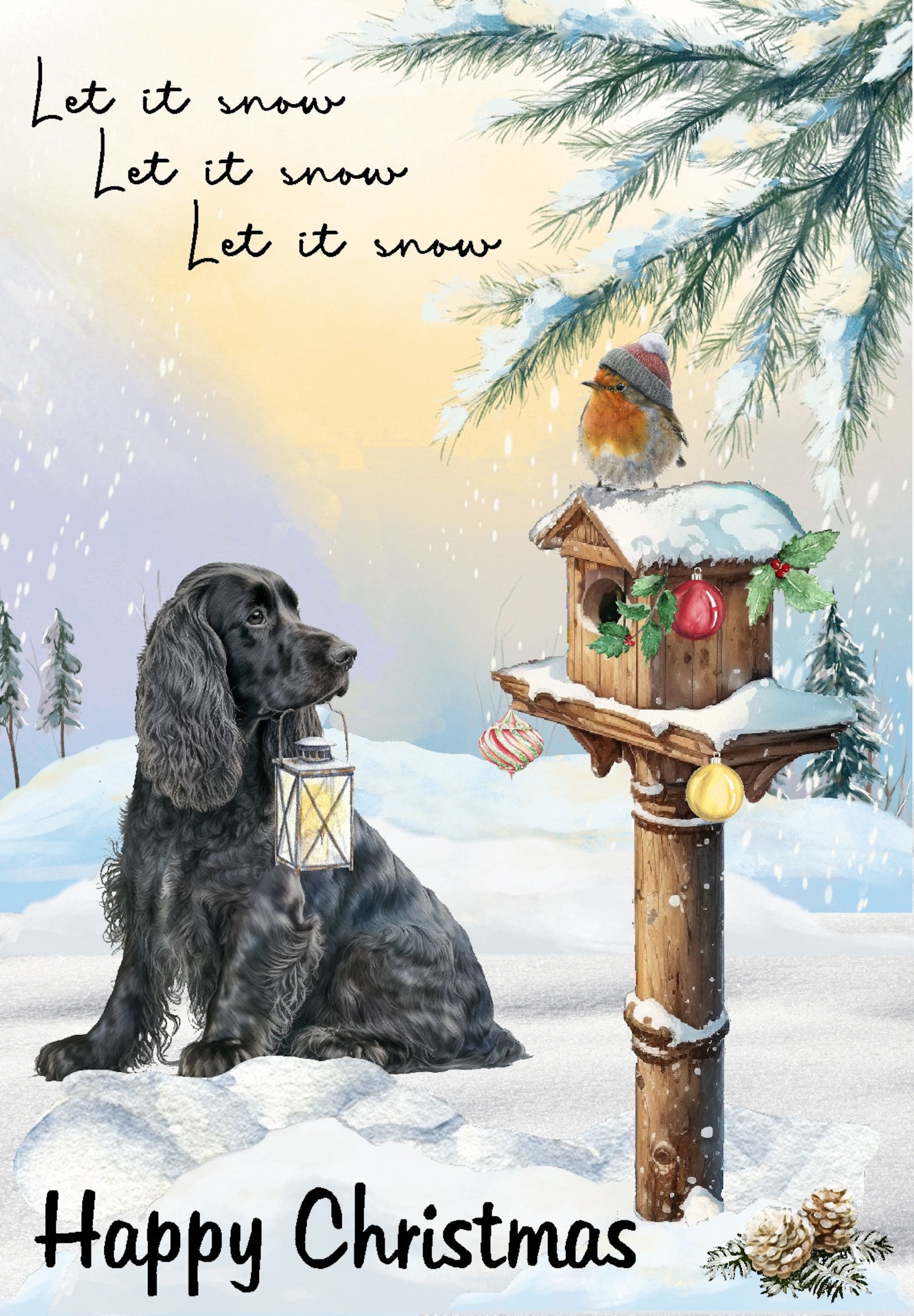 Cocker Spaniel (black) Dog Christmas Card (6" X 4") Blank Inside - With ...