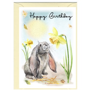 Rabbit "Happy Birthday" Card (6" x 4") with Envelope - Blank inside for your own message. Perfect for any animal lover