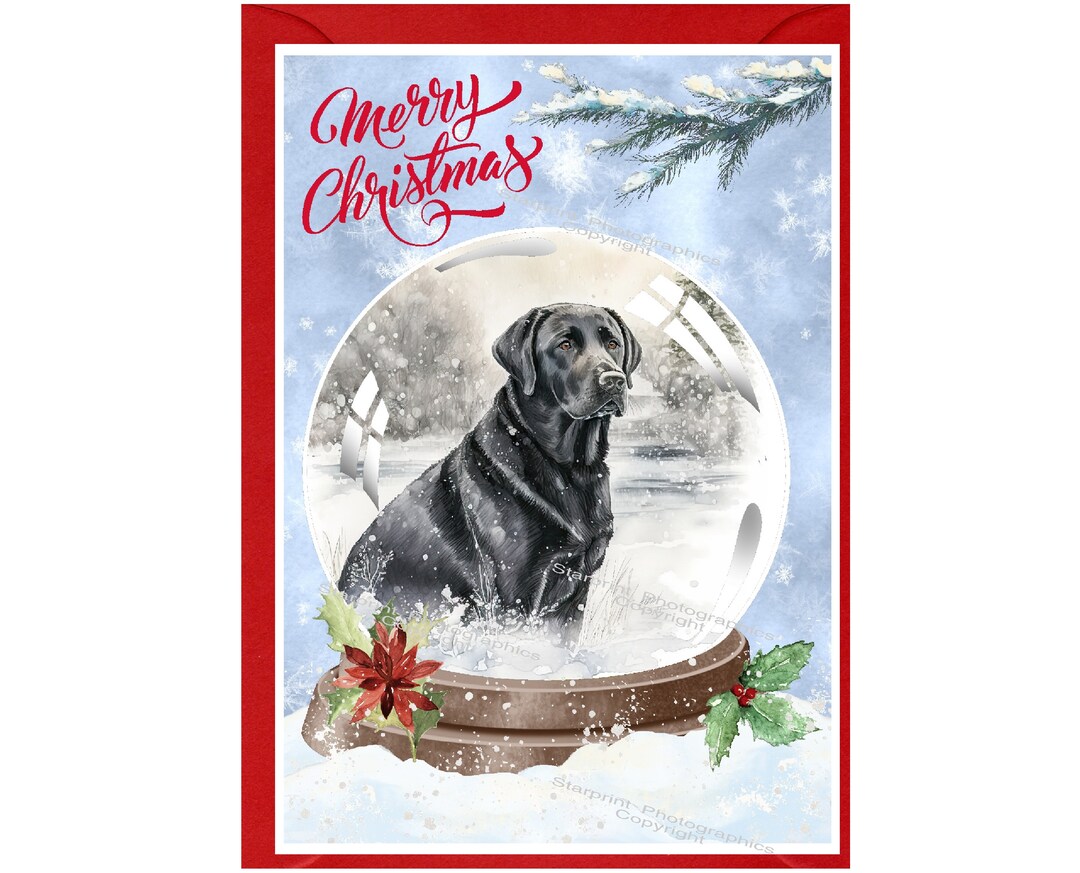 Black Labrador Retriever Dog Christmas Card (6" X 4") Blank Inside ...