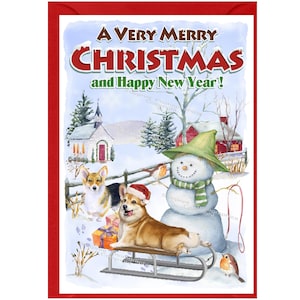 Cartão de Natal do cão Welsh Pembroke Corgi (6" x 4") Interior em branco - com envelope. Item perfeito para qualquer amante de cães