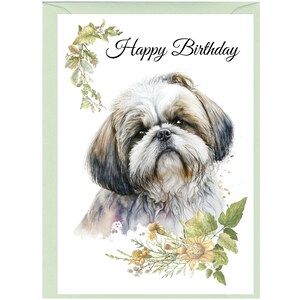 Shih Tzu Hund ""Happy Birthday"" Karte (15,5 x 10,5 cm) mit Umschlag - Leere Innenseite für Ihre eigene Nachricht." Perfekt für jeden Hundefreund