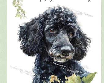 Handgemachte Geburtstagskarte Mit Bunter Blume & Pudel – 17,5 X 12,5 Cm – Innen Leer Für Persönliche Nachricht