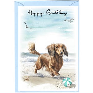 "Dackel Langhaar Hund ""Happy Birthday"" Karte mit Umschlag - Leer für Ihre persönliche Nachricht." Erhältlich in 2 Größen - A6 und A5