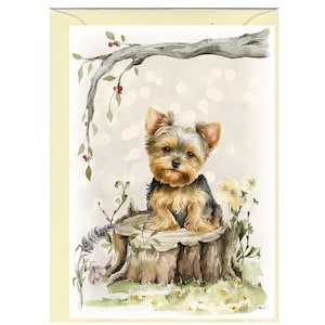 Cartão de Saudações/Nota Personalizada para Cachorro Yorkshire Terrier (6" x 4") com Envelope. Pode ser deixado em branco se preferir