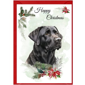 Zwarte labrador retriever kerstkaart (6" x 4") blanco binnenkant - met envelop.  Perfect item voor elke hondenliefhebber