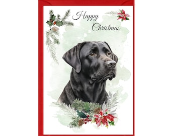 Black Labrador Retriever Dog Christmas Card (6" x 4") Blank inside - with Envelope.  Perfect item for any Dog Lover