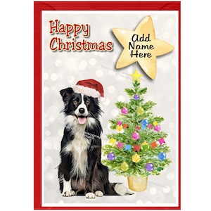 Personalisierte Weihnachtskarte mit Border Collie-Hund (15,2 x 10,2 cm), innen unbeschriftet – mit Umschlag. Perfekter Artikel für jeden Hundeliebhaber