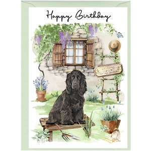 Cocker Spaniel Black Dog "Happy Birthday" Card (6" x 4") con busta - Interno vuoto per il tuo messaggio. Perfetto per qualsiasi amante dei cani.