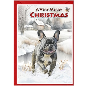 Weihnachtskarte mit Französische Bulldogge, innen blanko - mit Umschlag.  Perfekter Artikel für jeden Hundeliebhaber