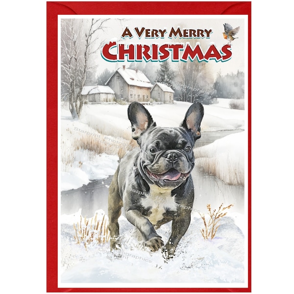 French Bulldog Christmas Card (6" x 4") Blank inside - with Envelope.  Perfect item for any Dog Lover