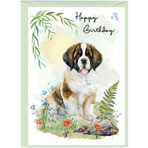 Bernhardiner Hund ""Happy Birthday"" - Karte 15 x 10 cm mit Umschlag." Leer innen für Ihre eigene Nachricht. Perfekt für jeden Hundefreund