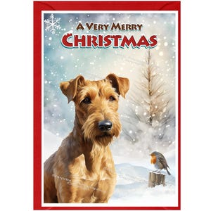 Biglietto natalizio con cane Irish Terrier (6" x 4") interno vuoto - con busta. Articolo perfetto per ogni amante dei cani