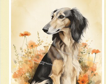 Geburtstagskarte Mit Saluki-Hund – Exklusives Vektor-Kunstwerk, Hochwertiger Druck Für Hundeliebhaber