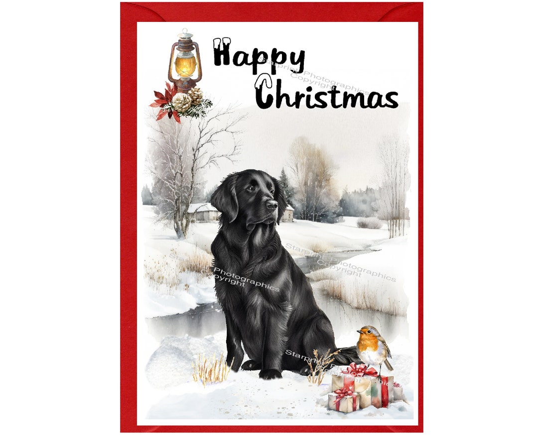 Flatcoated Retriever Dog Christmas Card (6" X 4") Blank Inside - With ...