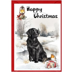 Flatcoated Retriever Dog kerstkaart (6" x 4") blanco binnenkant - met envelop. Perfect item voor elke hondenliefhebber