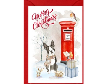 Boston Terrier Christmas Card (6" x 4") Blank inside - with Envelope.  Perfect item for any Dog Lover