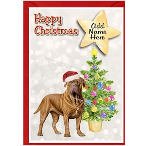 Gepersonaliseerde bordeauxrode kerstkaart (6" x 4") blanco binnenkant - met envelop.  Perfect item voor elke hondenliefhebber