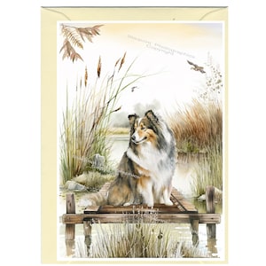 Cartão/bilhete personalizado para Shetland Sheepdog/Sheltie (15 cm x 10 cm) com envelope. O cartão pode ser deixado em branco, se preferir.