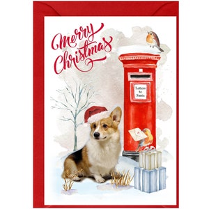 Cartão de Natal do cão Welsh Pembroke Corgi (6" x 4") Interior em branco - com envelope. Item perfeito para qualquer amante de cães