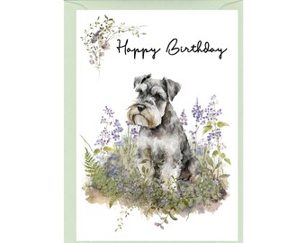 Miniature Schnauzer Dog "Happy Birthday" Card (6" x 4") with Envelope - Blank inside for your own message. Perfect for any dog lover