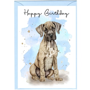 Great Dane Dog "Happy Birthday" Card (6"x 4") with Envelope. Blank inside for your own message. Perfect for any dog lover