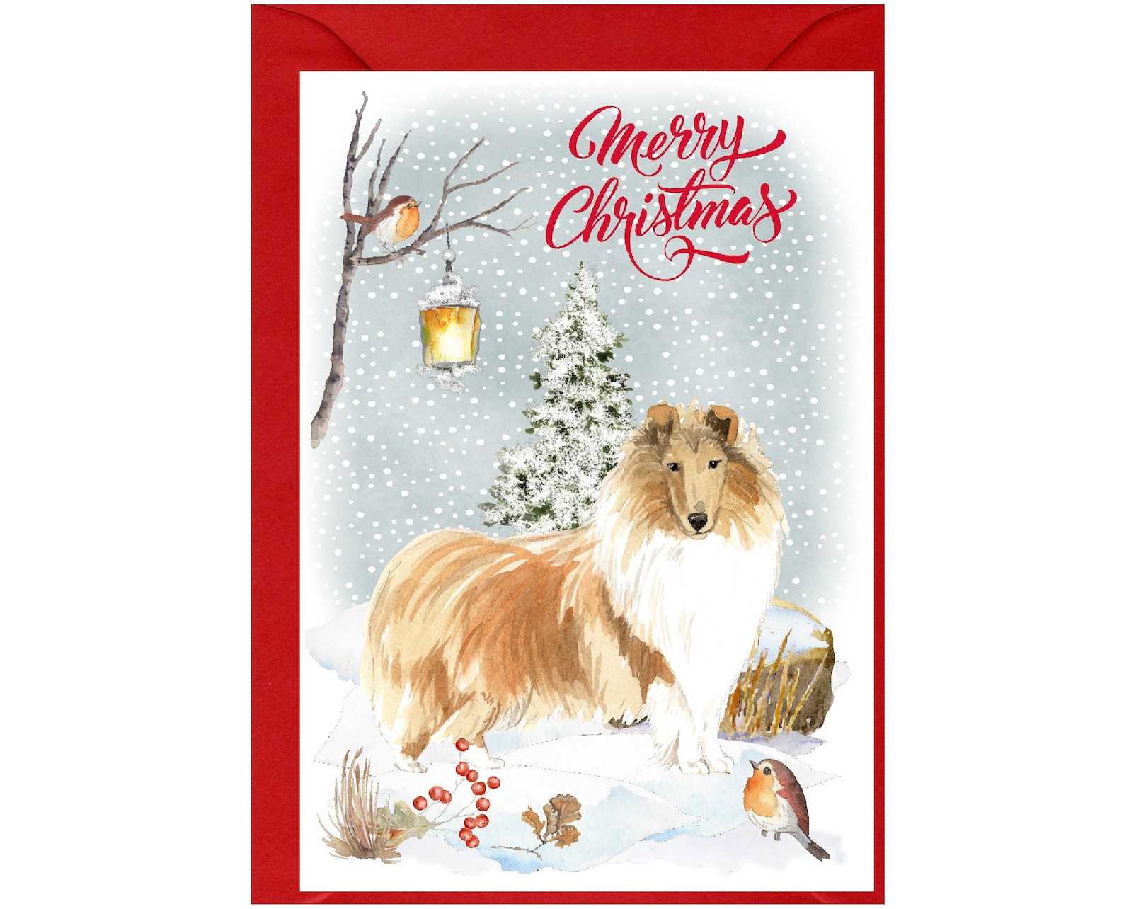 Rough Collie Dog Christmas Card (6" X 4") Blank Inside - With Envelope ...