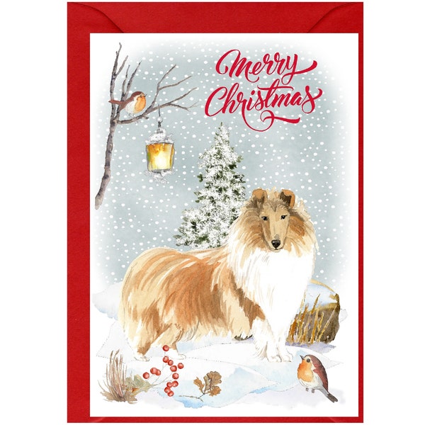 Rough Collie Dog Christmas Card (6" x 4") Blank inside - with Envelope.  Perfect item for any Dog Lover