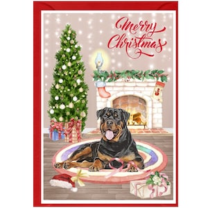 Carte de Noël pour chien rottweiler (6 x 4 po.) vierge à l'intérieur - avec enveloppe. Article parfait pour tous les amoureux des chiens