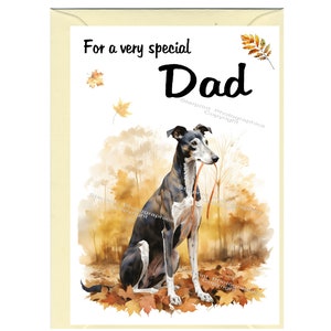 Biglietto di auguri vuoto/biglietto per PAPÀ con cane levriero (6" x 4") con busta, ideale per la festa del papà, compleanno, ecc.