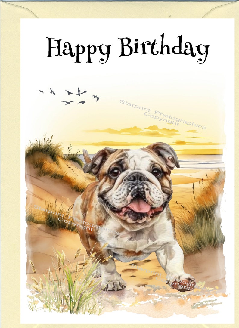 Bulldog Dog "happy Birthday" Card (6"x 4") With Envelope. Blank Inside ...
