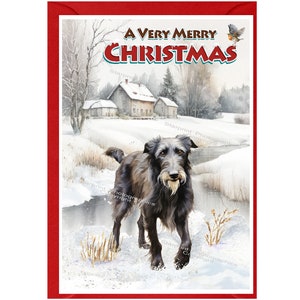 Carte de Noël Deerhound Dog (6 x 4 po.) vierge à l'intérieur - avec enveloppe.  Article parfait pour tous les amoureux des chiens