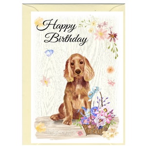 Biglietto "Happy Birthday" per cani Cocker Spaniel (6" x 4") con busta - Interno vuoto per il tuo messaggio. Perfetto per ogni amante dei cani.